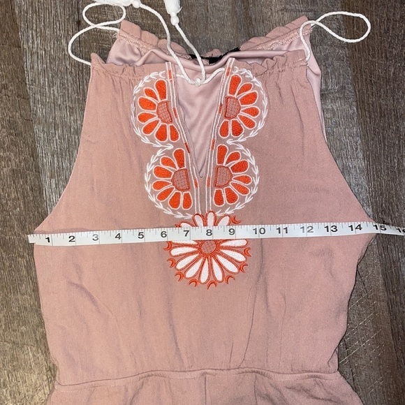 Lulus Barcelona Beauty Blush Pink Tan Embroidered Romper size S - Picture 16 of 17